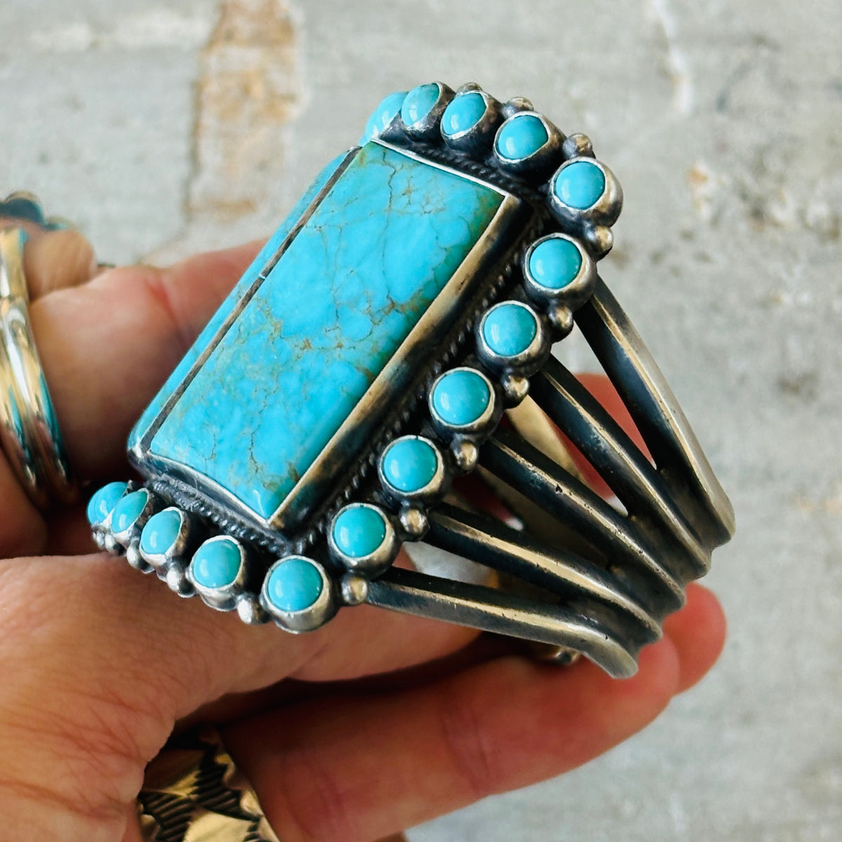 Navajo Anthony Skeets Sterling Silver & Kingman Turquoise Statement Cuff