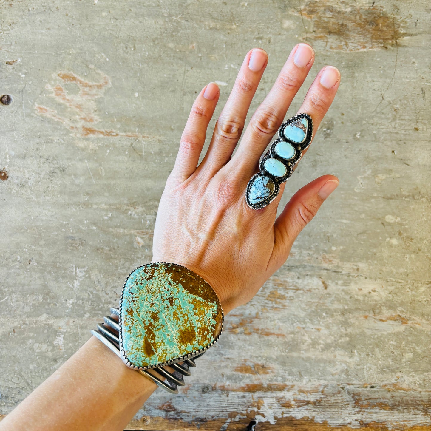 Navajo Sheila Becenti Sterling Silver & Golden Hills Four Stone Ring