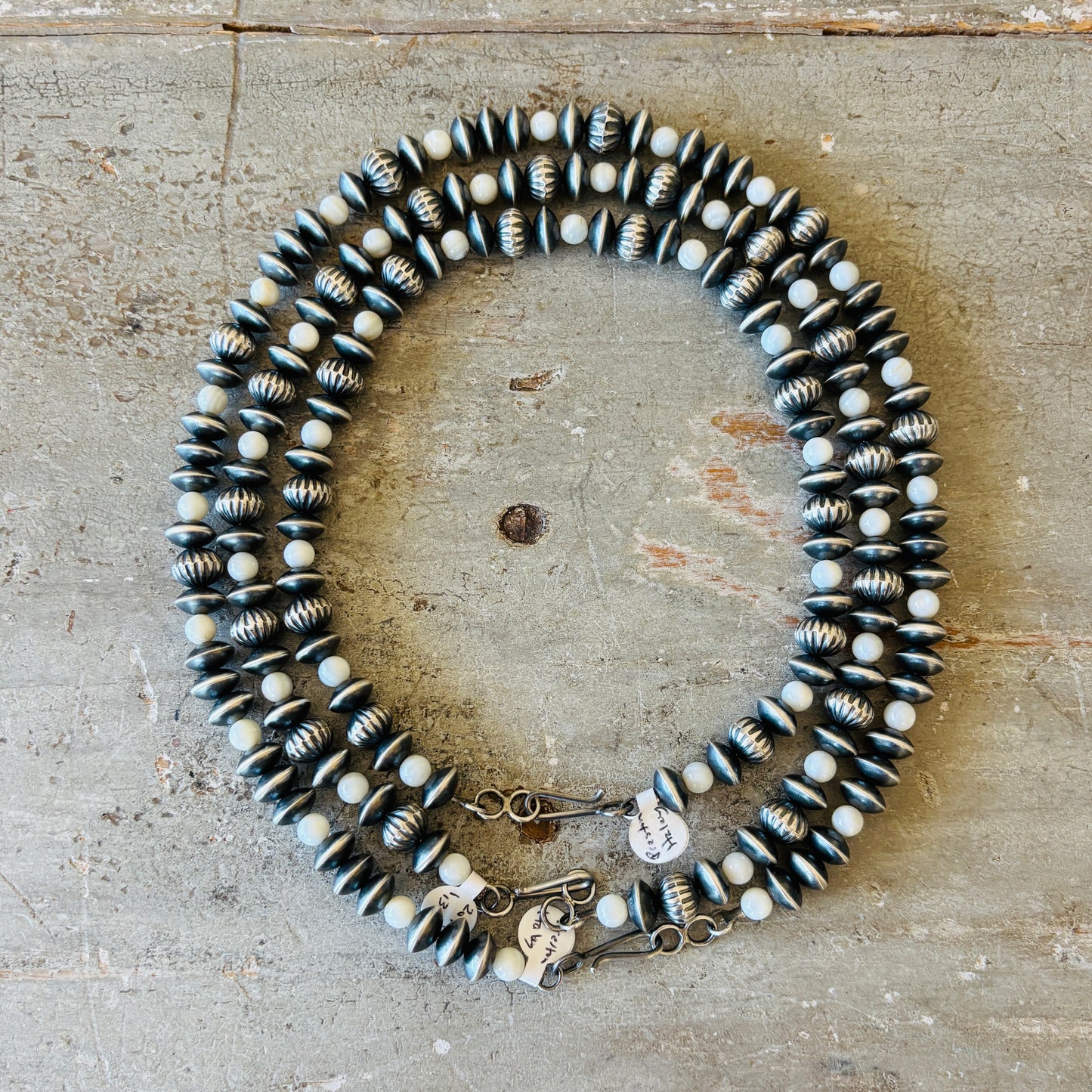 Navajo Preston Haley Sterling & MOP 7mm - 10mm Handmade Pearls Necklace