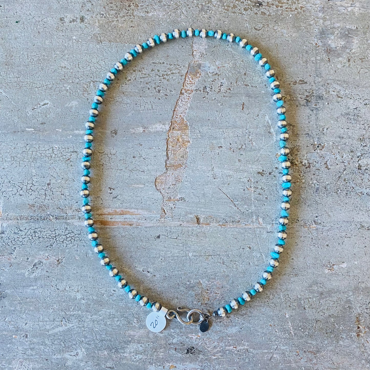 Native Strung Sterling Silver Machine Made & Turquoise 7mm Pearls Necklace