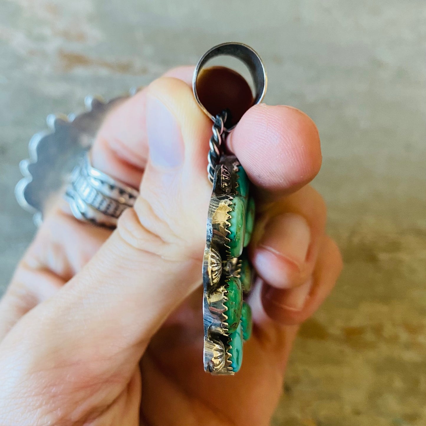 Navajo Lorenzo Jerilyn Chee Sterling Silver & Fox Turquoise Naja Pendant