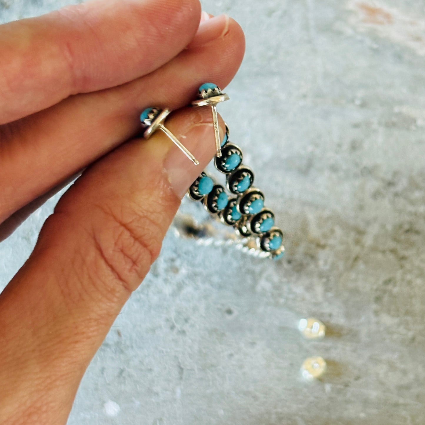 Zuni Iva Booqua Sterling Silver & Turquoise Petit Point Diamond Earrings