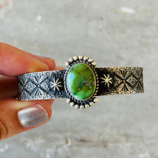 Navajo Herman Smith Sterling Silver & Sonoran Turquoise Stacker Cuff