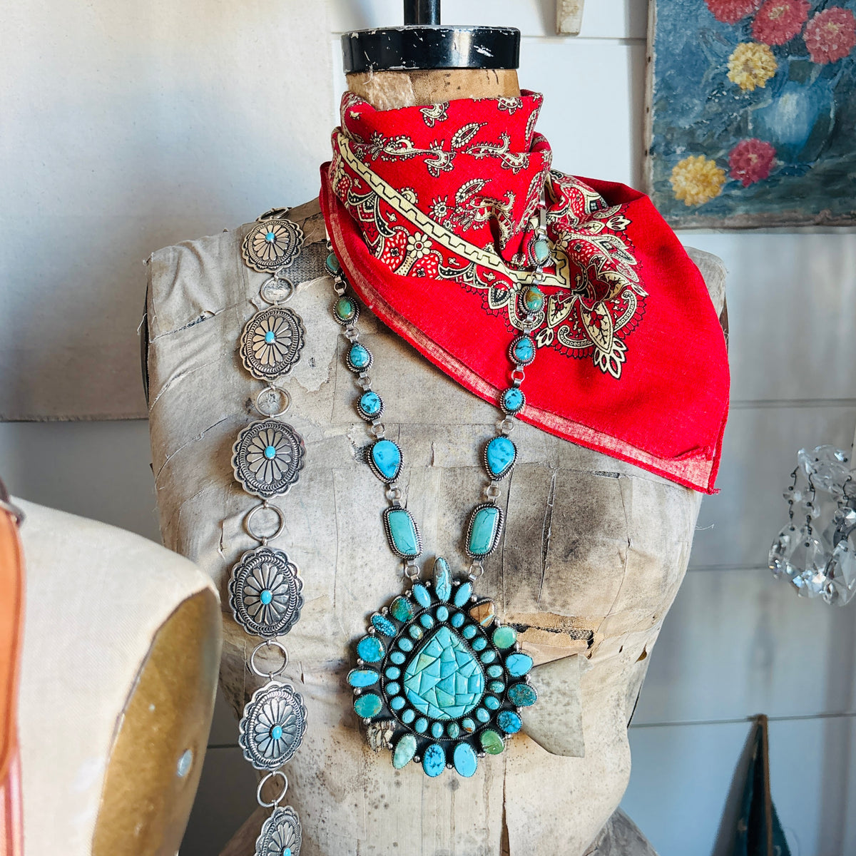 Hemerson Brown Sterling Silver & Mixed Turquoise Cobblestone Statement Necklace