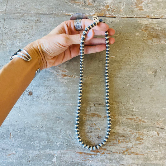 Native Strung Sterling Silver Machine Made 8mm Pearls Necklace