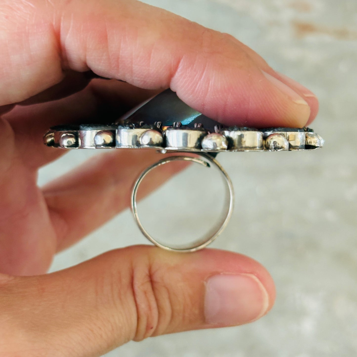 Navajo Hemerson Brown Sterling Silver & Druzy Statement Ring
