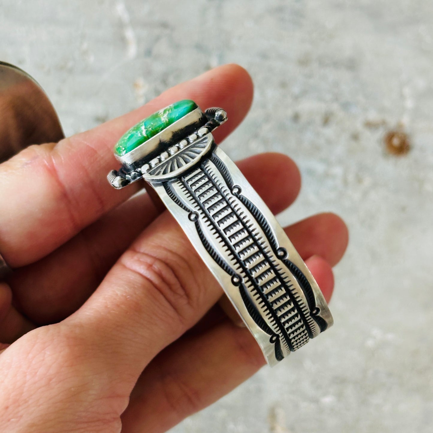 Navajo Herman Smith Sterling Silver & Sonoran Turquoise Stacker Cuff