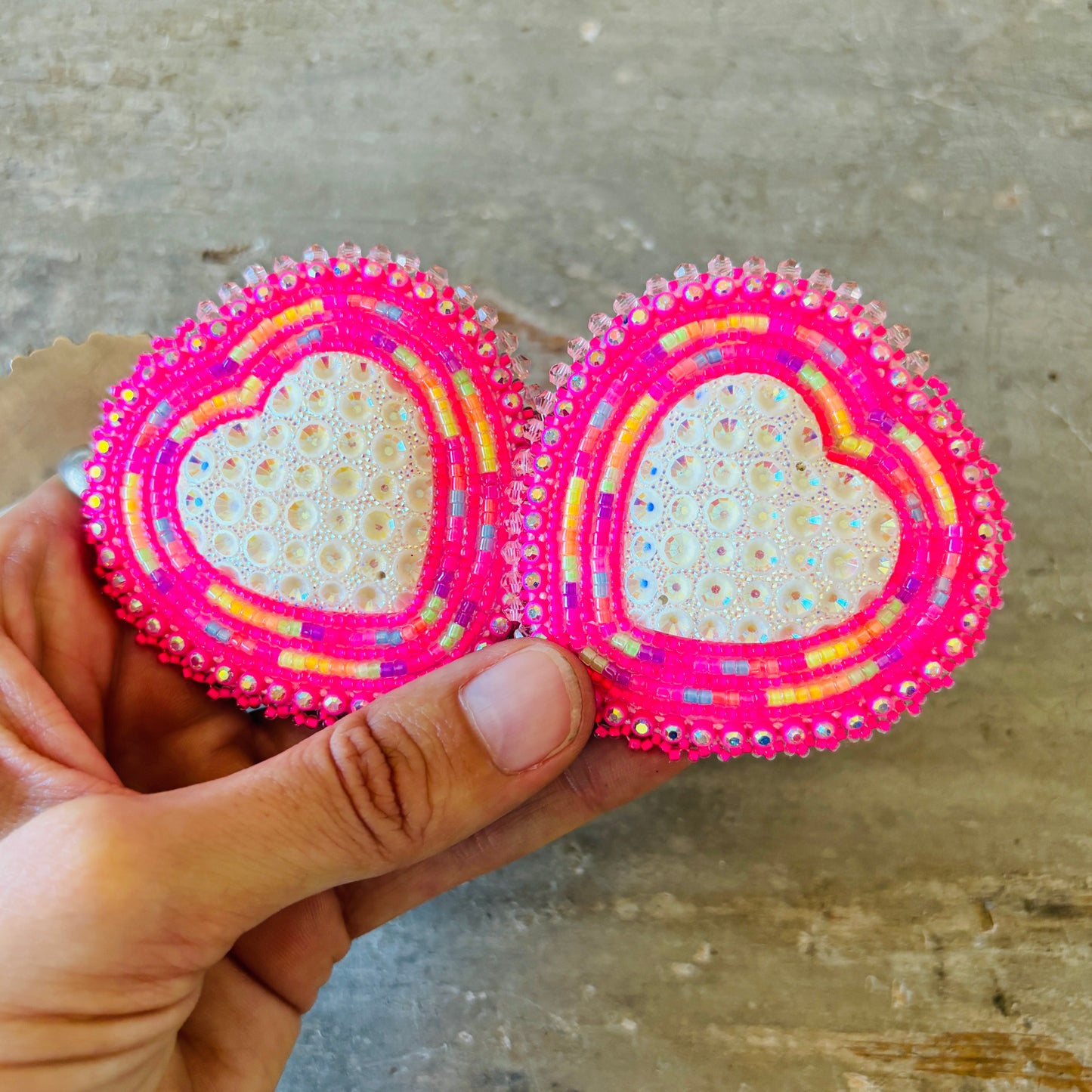 New Navajo Pink Beaded Heart Earrings