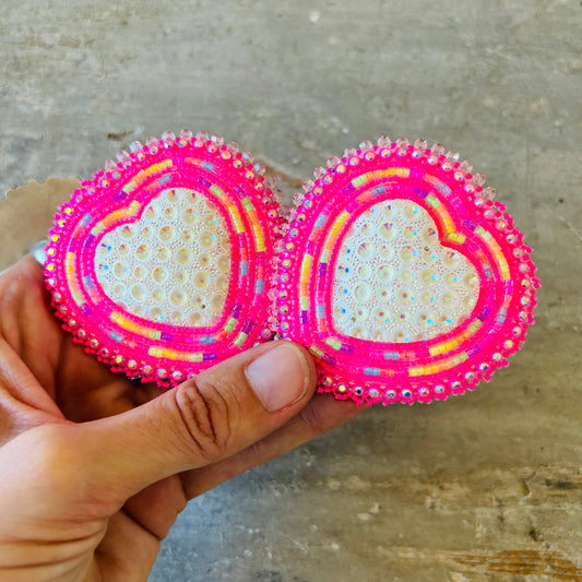 New Navajo Pink Beaded Heart Earrings