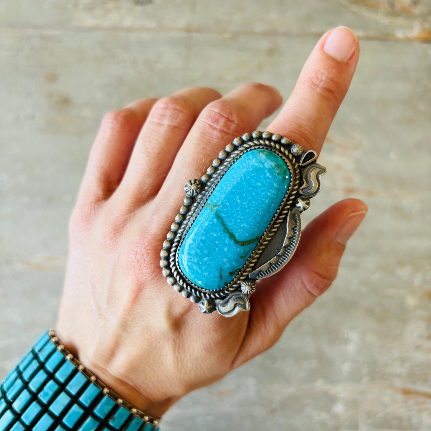 Navajo Leslie Nez Sterling Silver & Waterweb Kingman Ring
