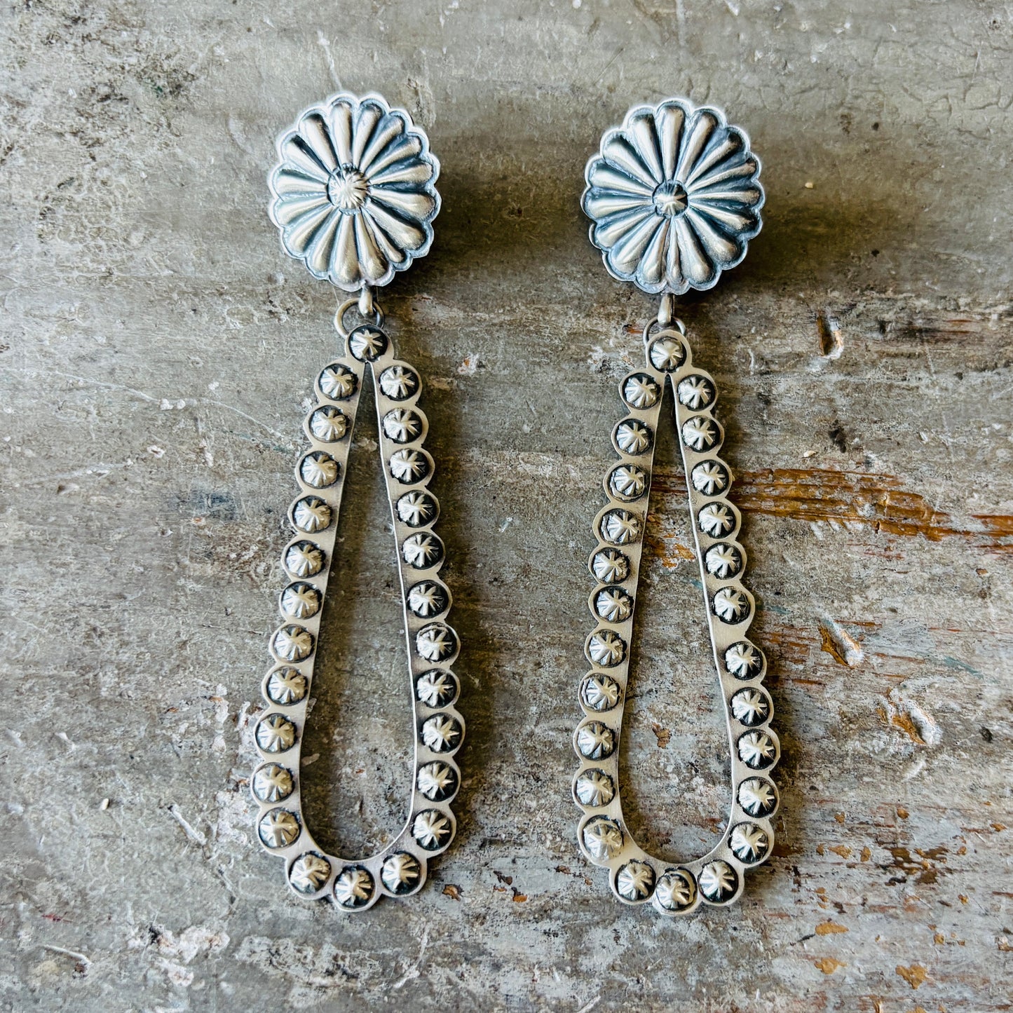 Navajo Sterling Silver Eugene Charley Concho Statement Earrings