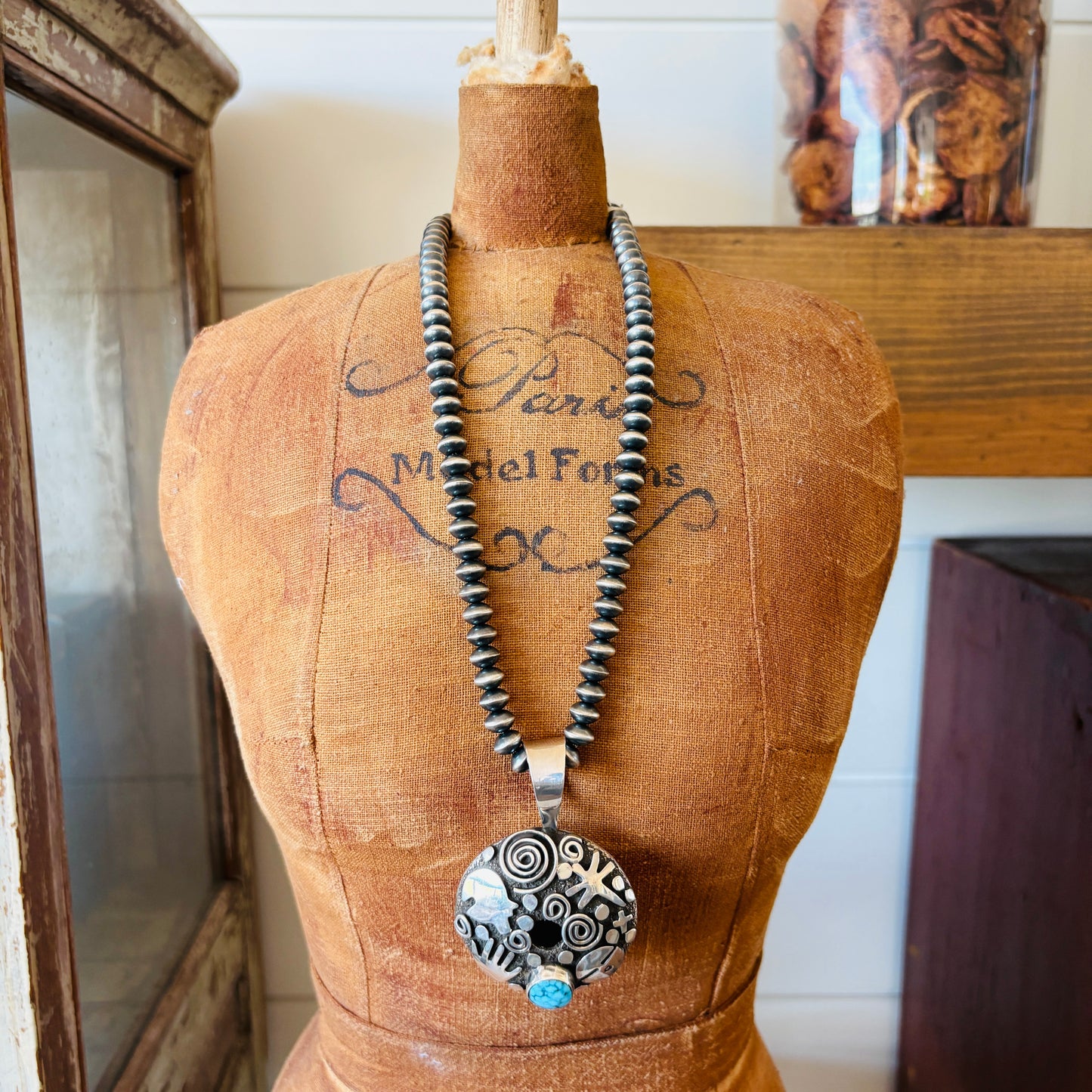 Navajo Alex Sanchez Sterling Silver & Web Kingman Seed Pot Pendant