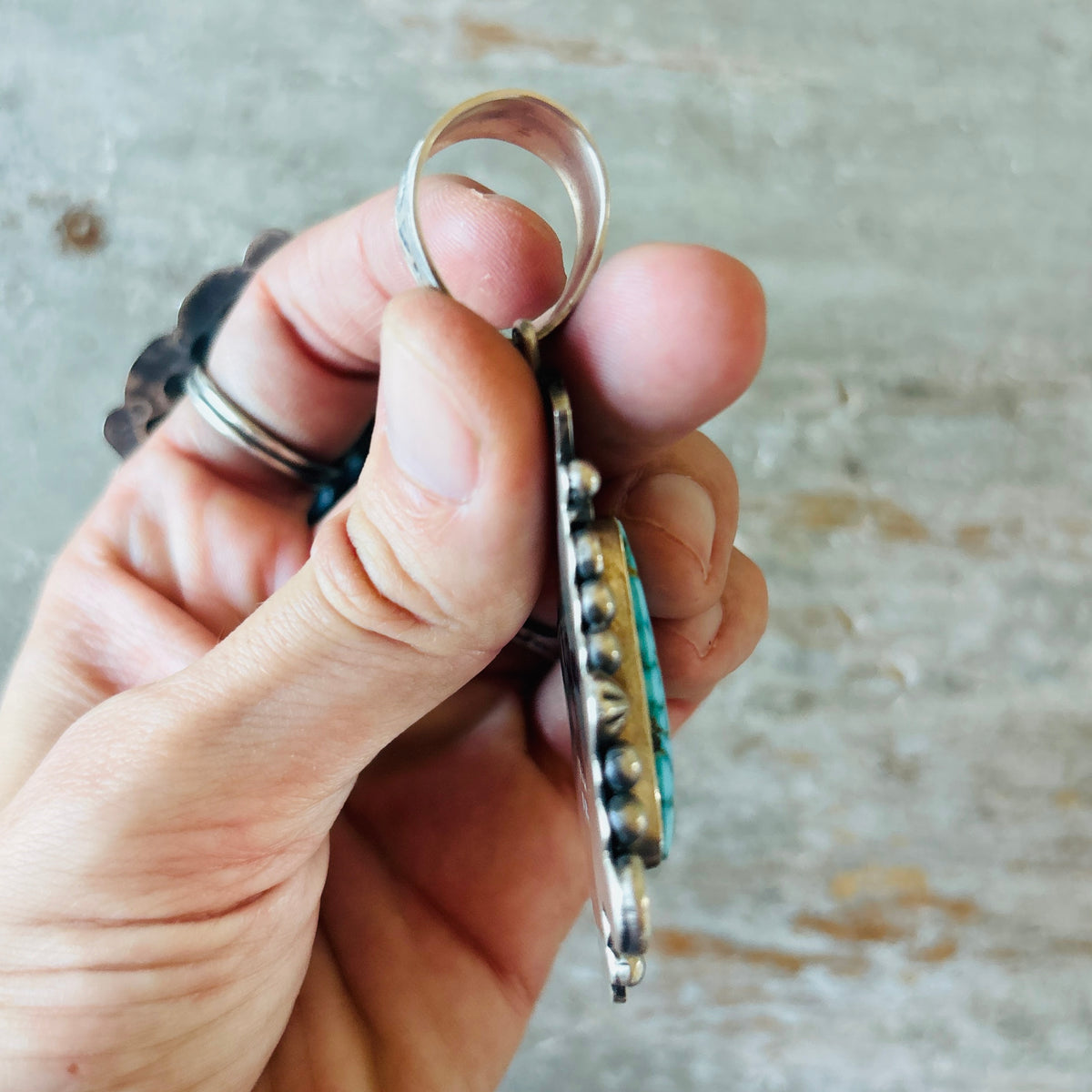 Navajo Daniel Benally Sterling Silver & Web Kingman Turquoise Pendant