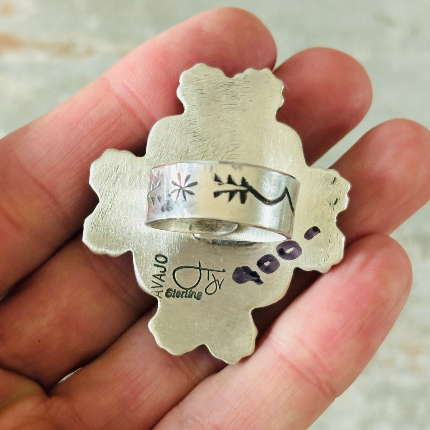 Navajo JT Willie Sterling Silver & Web Kingman Turquoise Ring