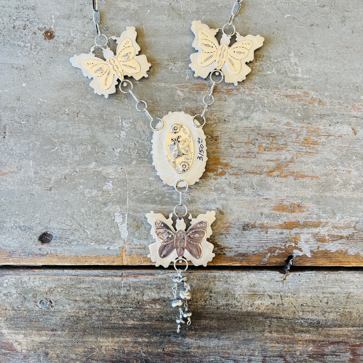 Navajo Lyanne Goodluck Sterling Silver - Purple Spiny & Sleeping Beauty Turquoise Butterfly Statement Necklace