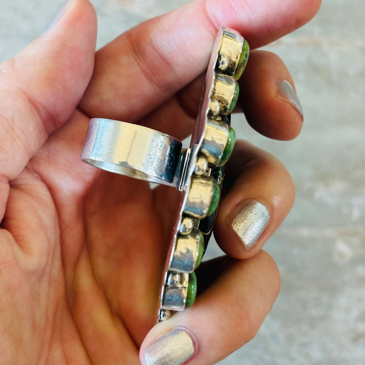 Navajo Hemerson Brown Sterling Silver - Blackjack & Sonoran Turquoise Cluster Ring