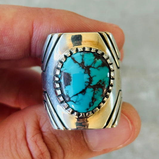 Navajo Kee Yazzie Sterling Silver & Egyptian Turquoise Ring