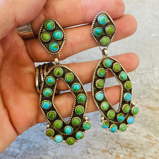 Navajo Geraldine James Sterling Silver & Sonoran Turquoise Statement Earrings