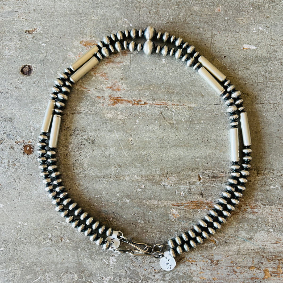 Navajo Preston Haley Sterling Silver Graduated Handmade Pearls Necklace