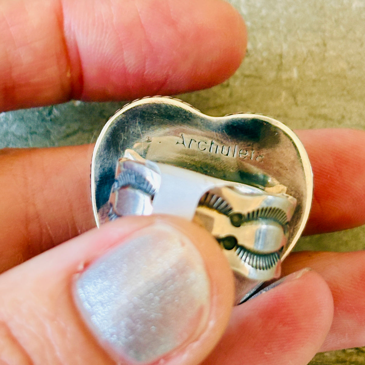 Navajo Lawrence Archuleta Sterling Silver & Wild Horse Jasper Heart Ring
