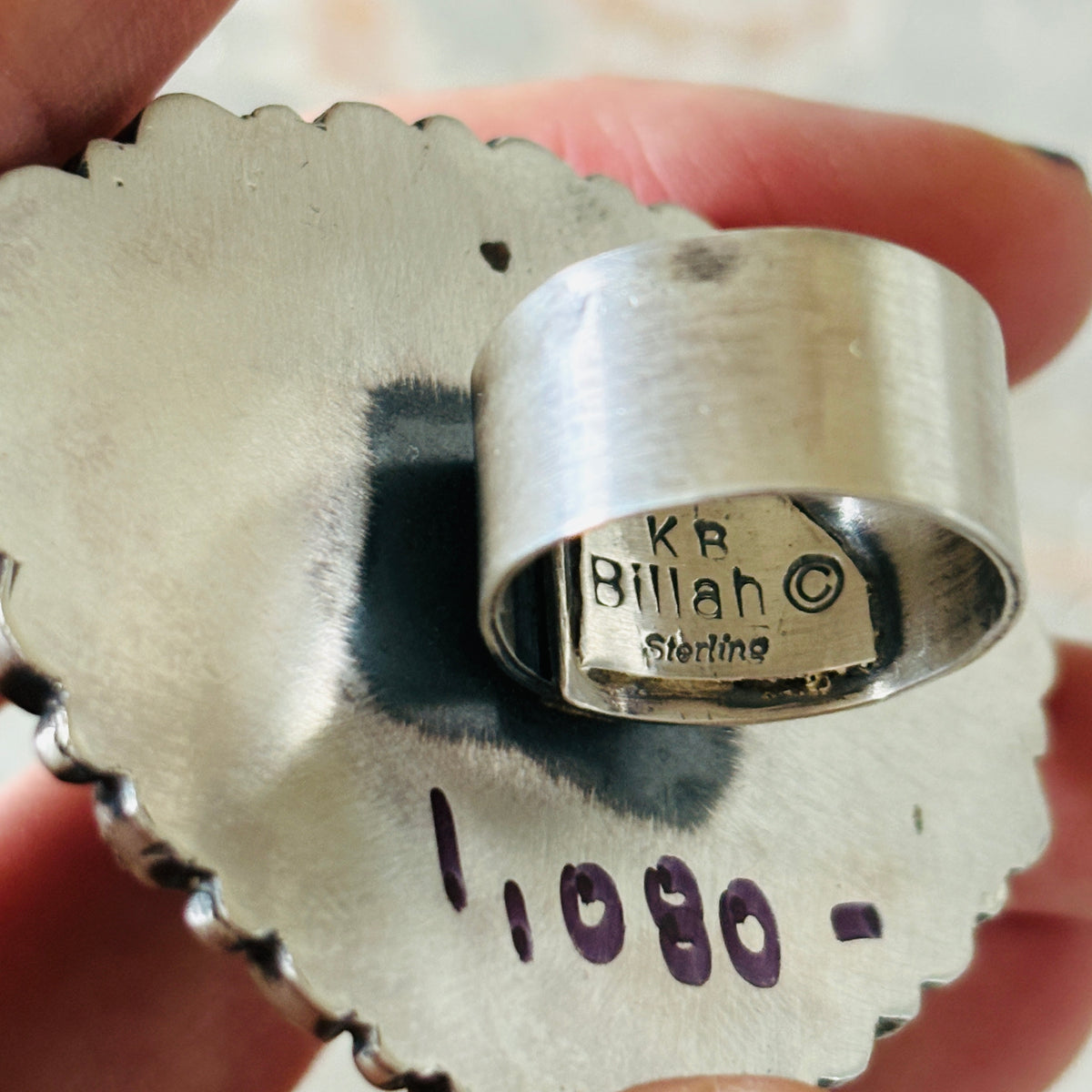 Navajo Kindale Billah Sterling Silver - Ceramic & Black Onyx Bat Ring