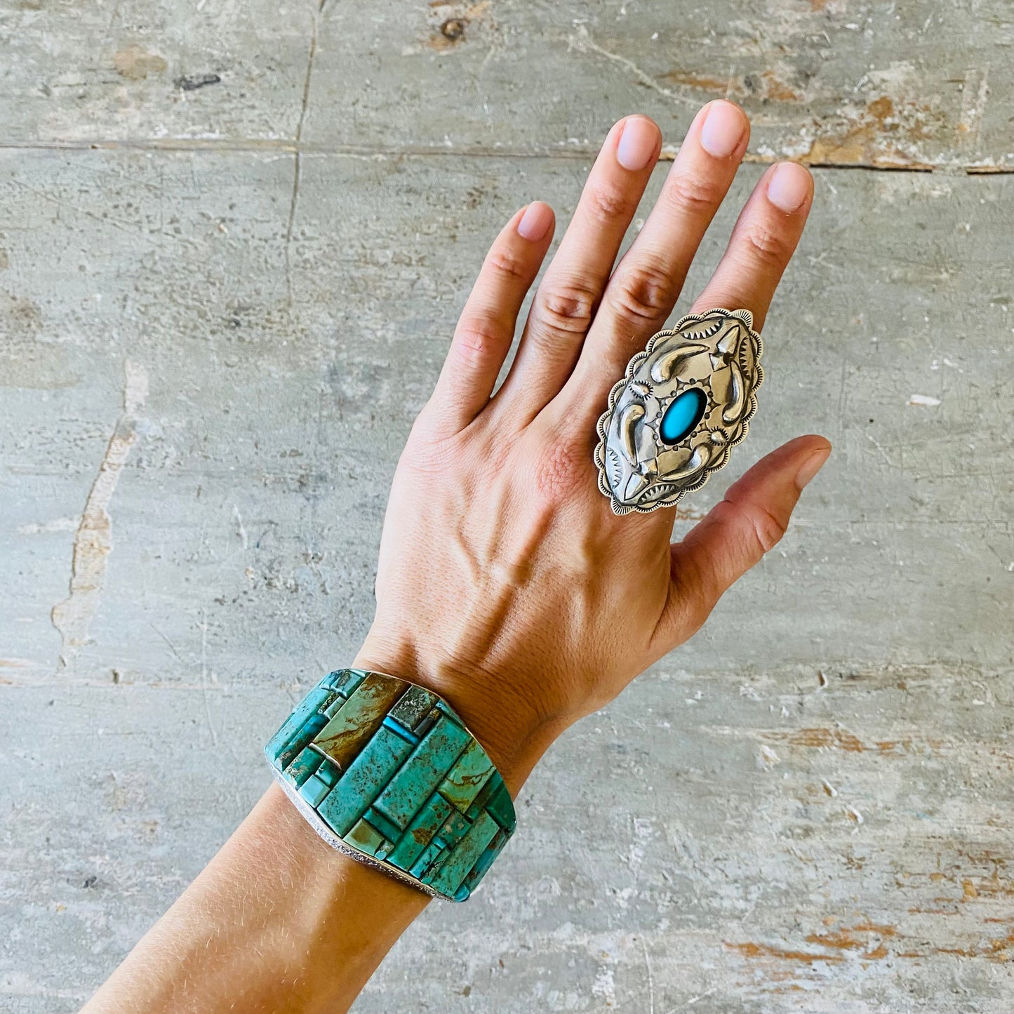 Navajo Glenn Livingston Sterling Silver & Turquoise Shadowbox Ring