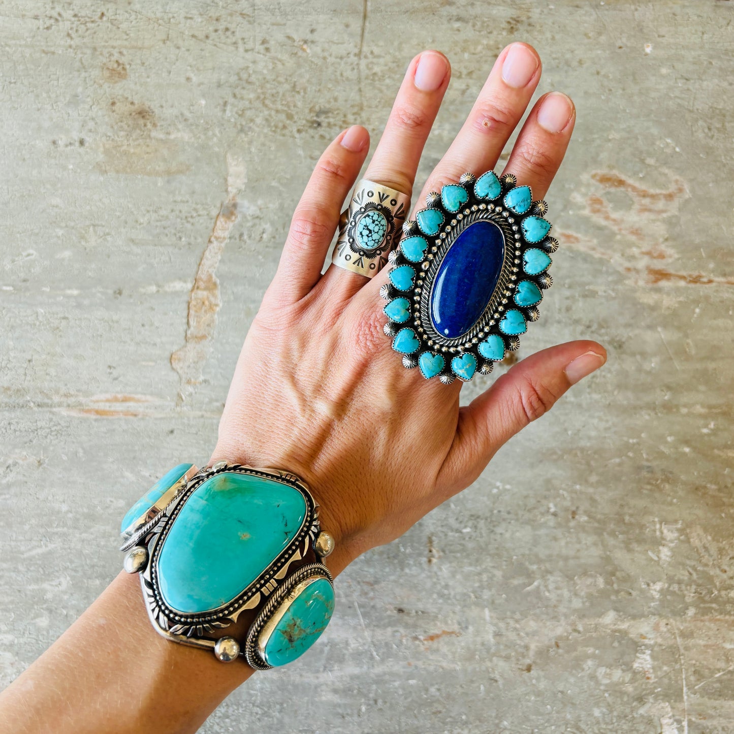 Navajo Marcus Chavez Sterling Silver & Kingman Turquoise Statement Cuff