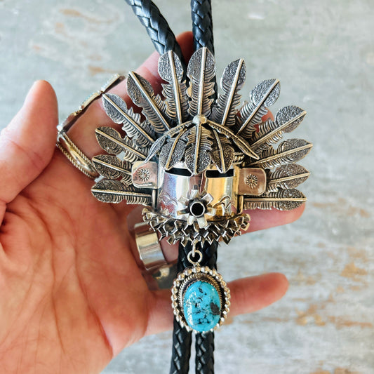 Navajo Wilford Begay Sterling Silver & Sleeping Beauty Turquoise Kachina Bolo