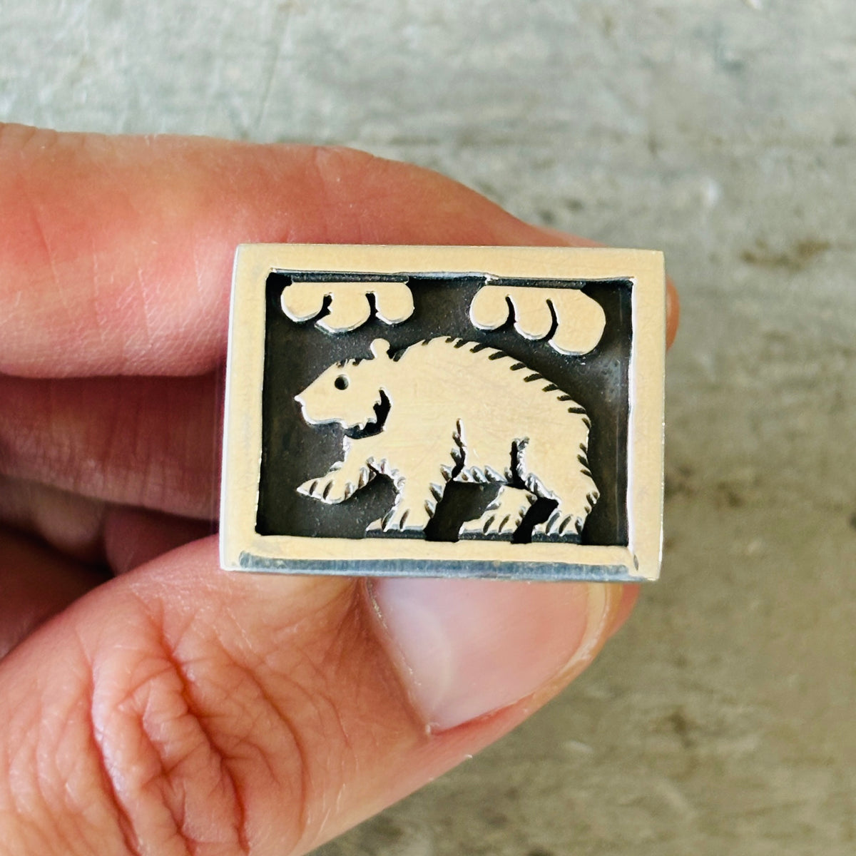 Navajo Aaron John Sterling Bear Overlay Ring