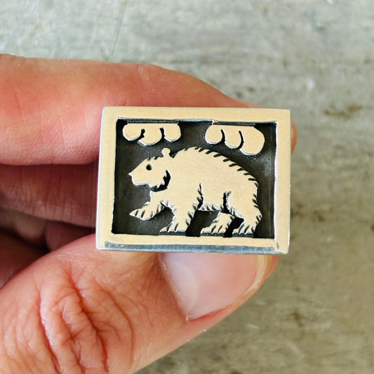 Navajo Aaron John Sterling Bear Overlay Ring