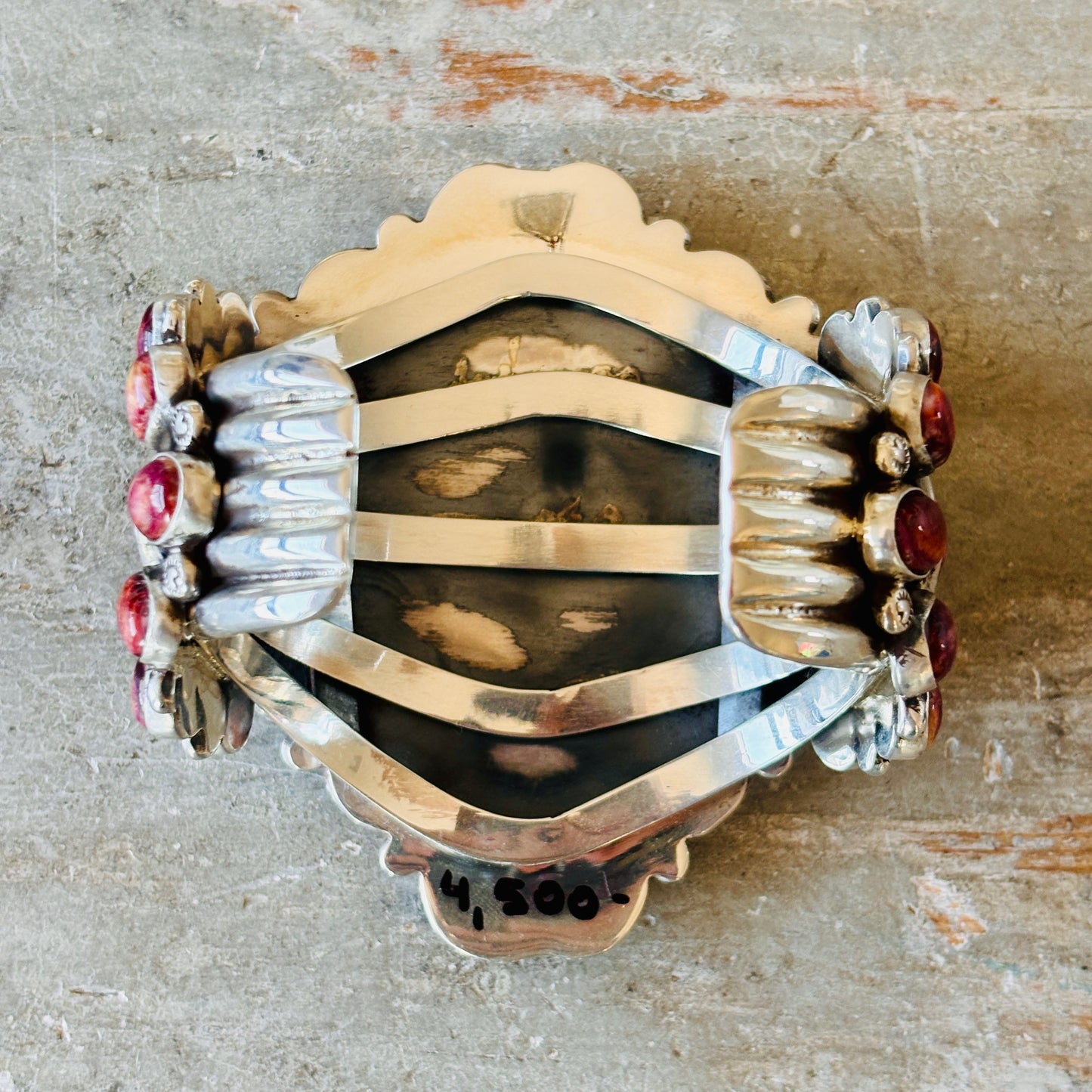 Navajo Tyler Brown Sterling Silver & Purple Spiny Hearts Statement Cuff