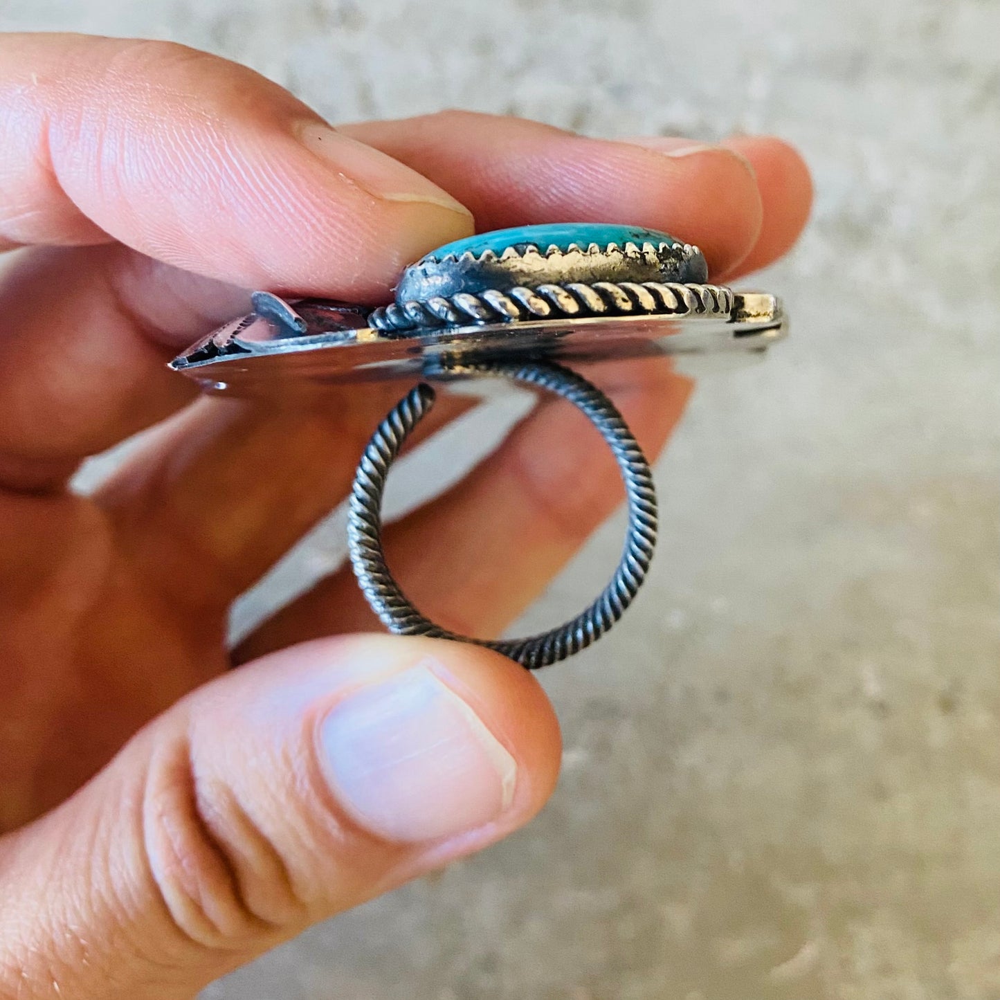 Navajo Marcus Chauvez Sterling Silver & Turquoise Floral Statement Ring