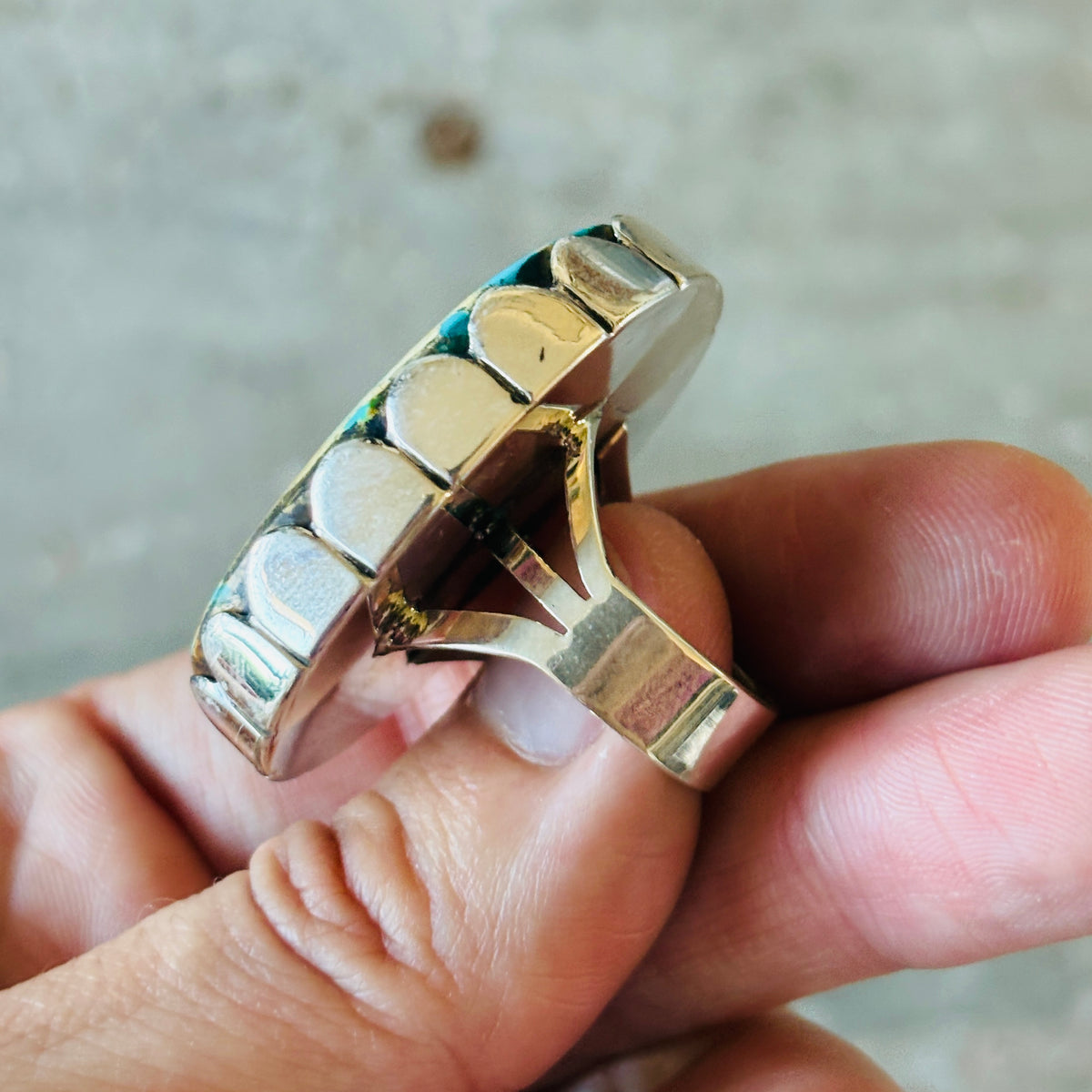 Navajo Ella Linkin Sterling Silver & Emerald Valley Turquoise Statement Ring