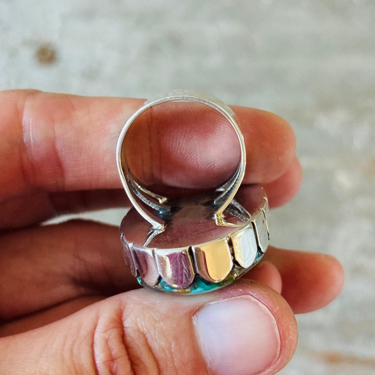 Navajo Ella Linkin Sterling Silver & Emerald Valley Turquoise Statement Ring