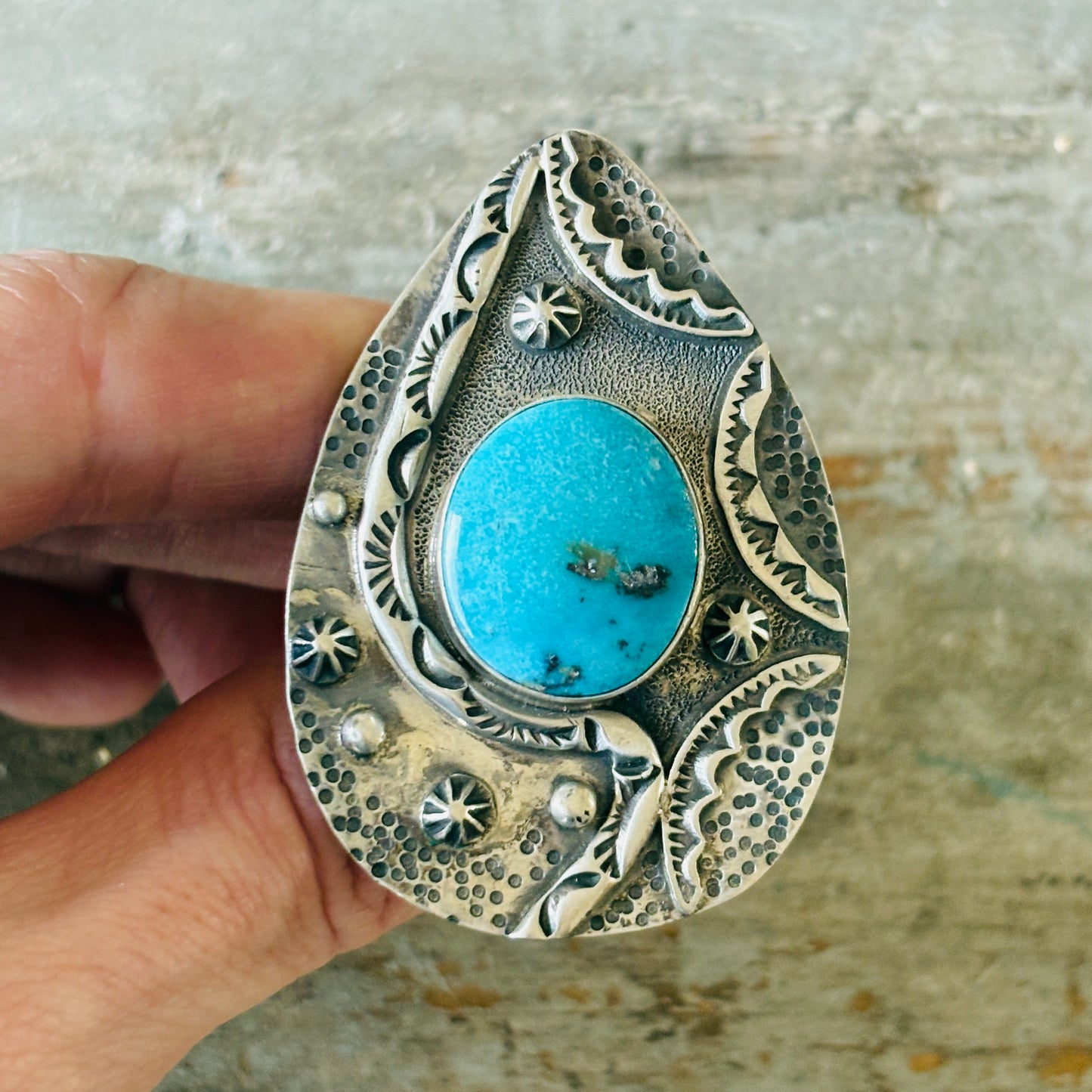 Navajo Randy Boyd Sterling Silver & Whitewater Kingman Turquoise Ring