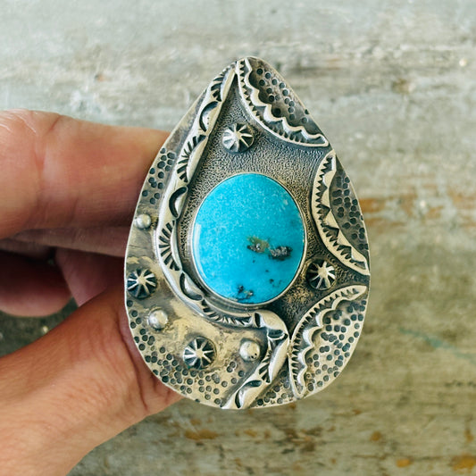 Navajo Randy Boyd Sterling Silver & Whitewater Kingman Turquoise Ring