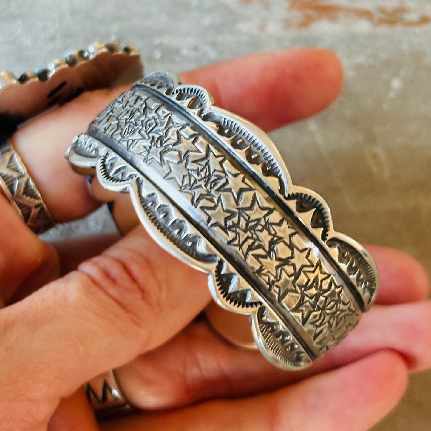 Navajo Roland Dixon Sterling Silver Stars Stacker Cuff