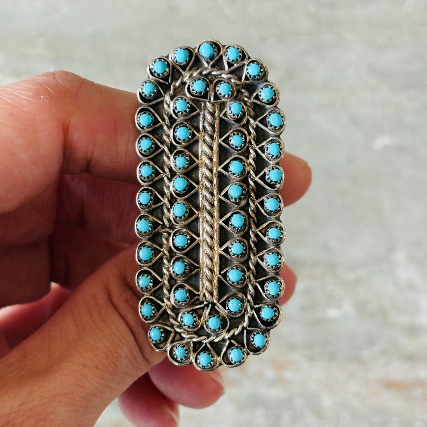 Zuni Jess Johnson Sterling Silver & Sleeping Beauty Turquoise Petit Point Ring
