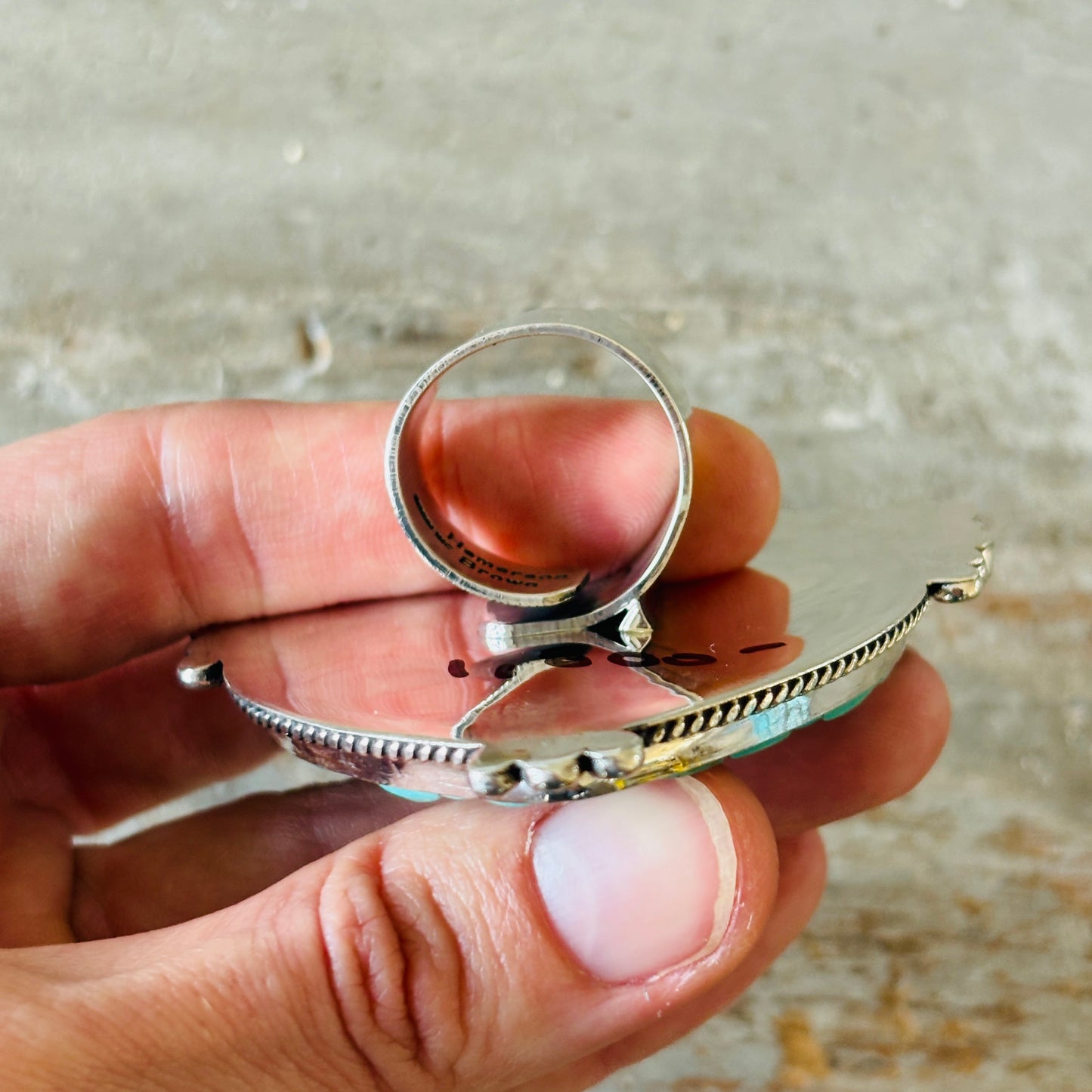 Navajo Hemerson Brown Sterling Silver - Orange - Purple Spiny & Kingman Turquoise Heart Cobblestone Ring