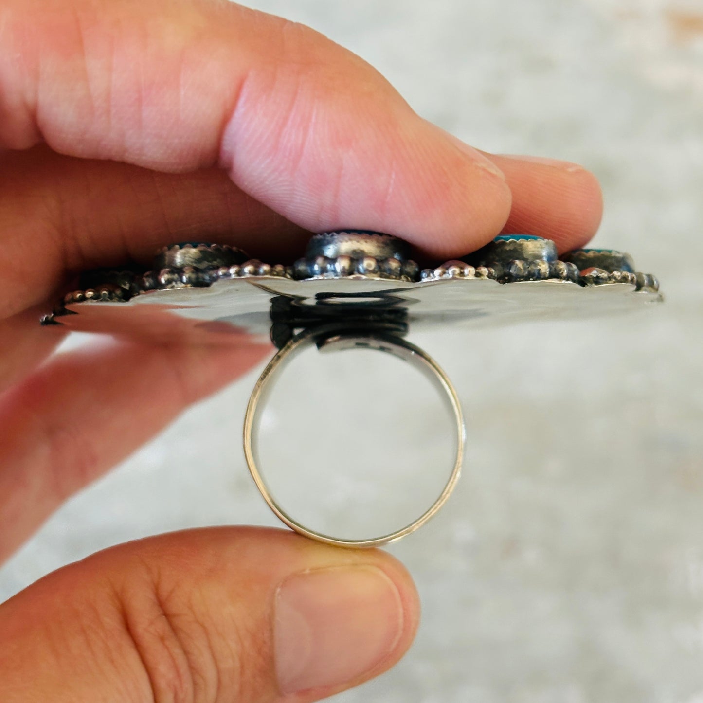 Navajo Braxton Parkett Sterling Silver & Egyptian Cluster Ring