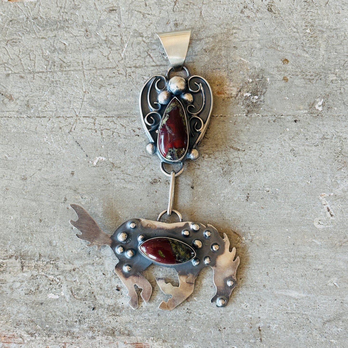 Navajo Miranda Willie Sterling Silver & Dragon Blood Jasper Horse Pendant