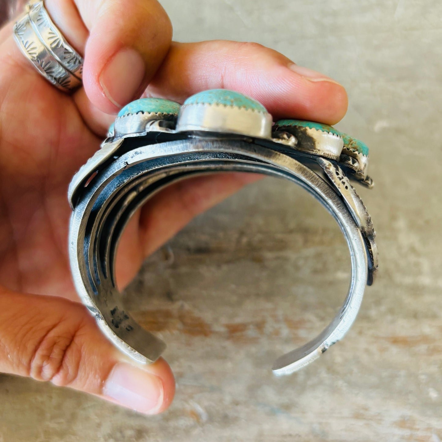 Navajo Kindale Billah Sterling Silver & Royston Turquoise Cluster Statement Cuff