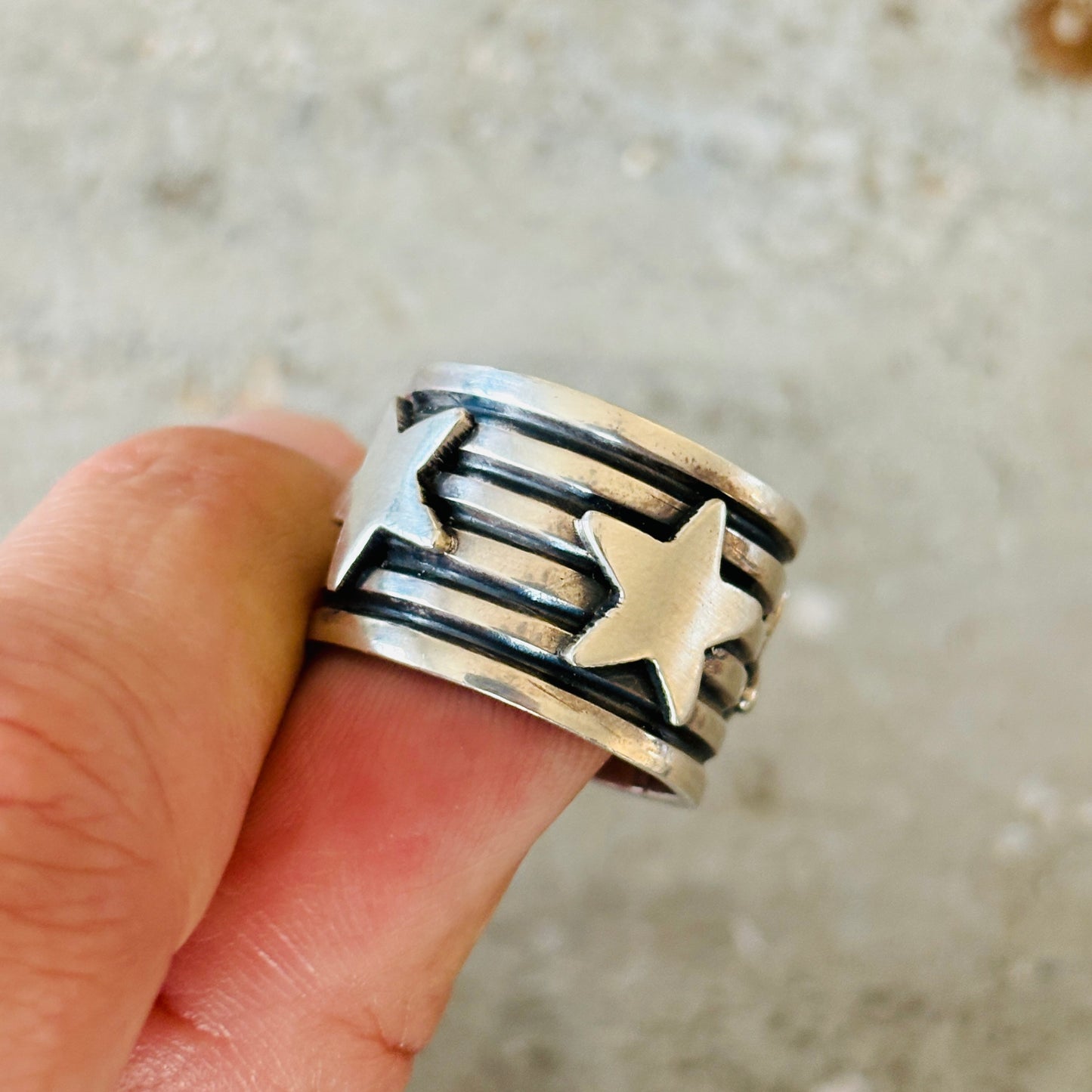 Navajo Andy Cadman Sterling Silver Stars Ring