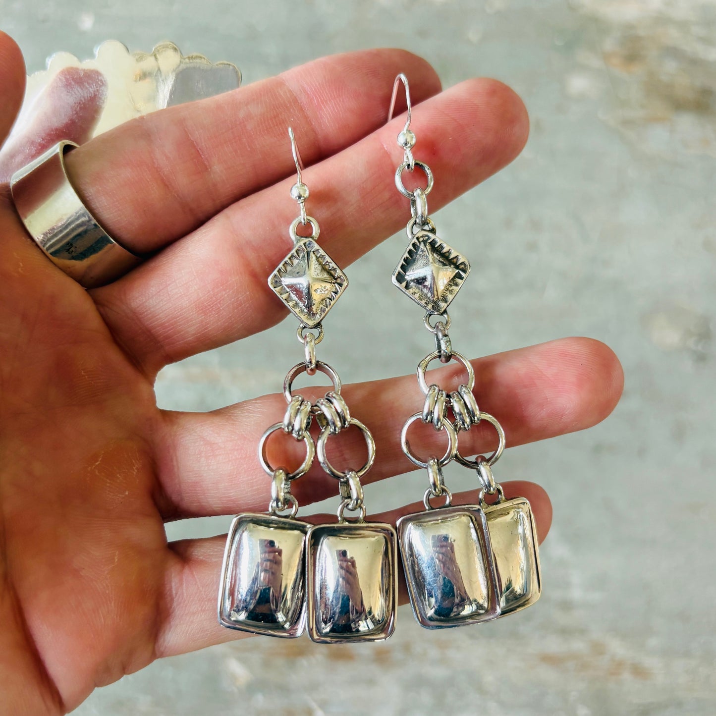 Navajo Dakota Willie Sterling Silver Charm Earrings