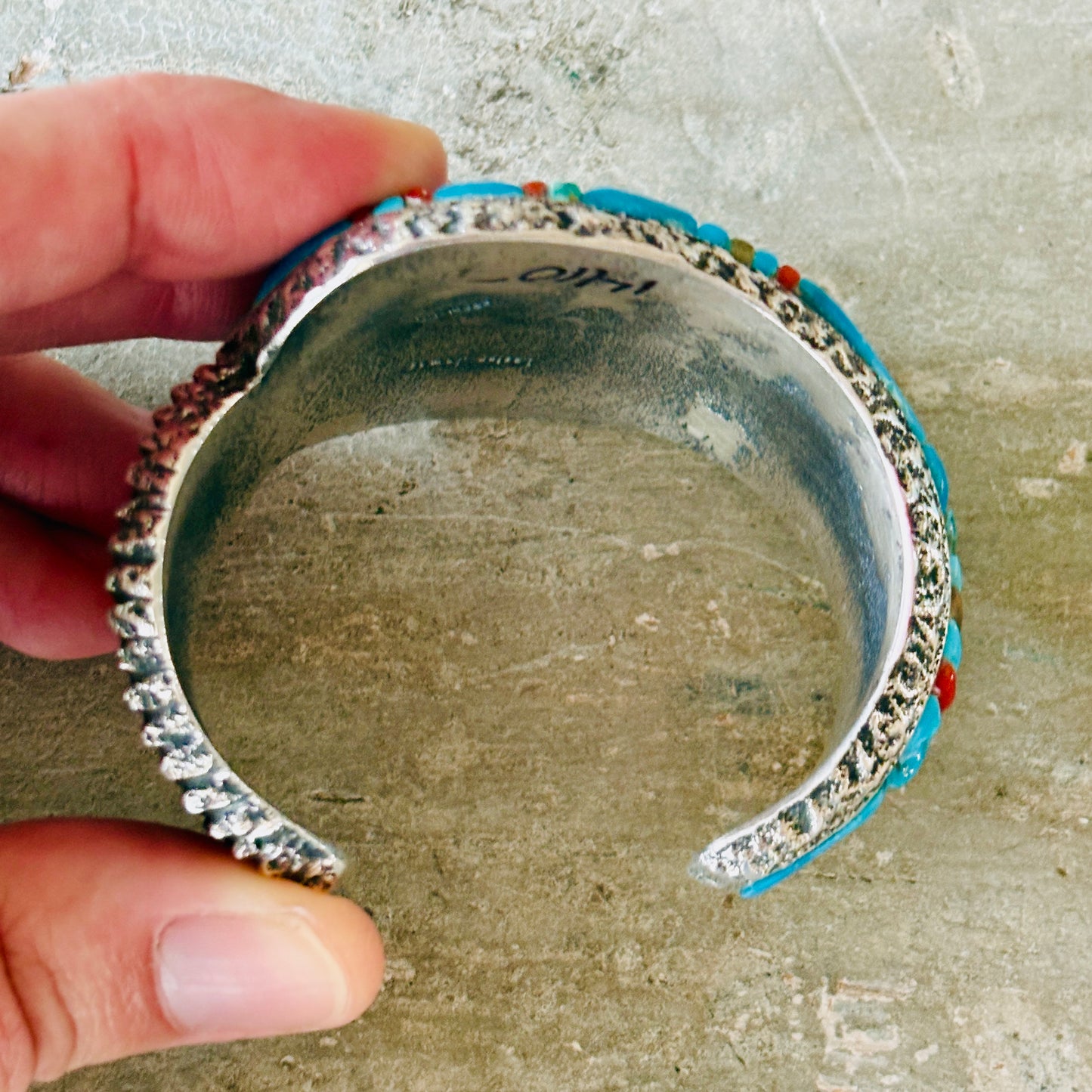 Navajo Lester James Sterling Silver - Red Coral & Kingman Turquoise Cobblestone Cuff