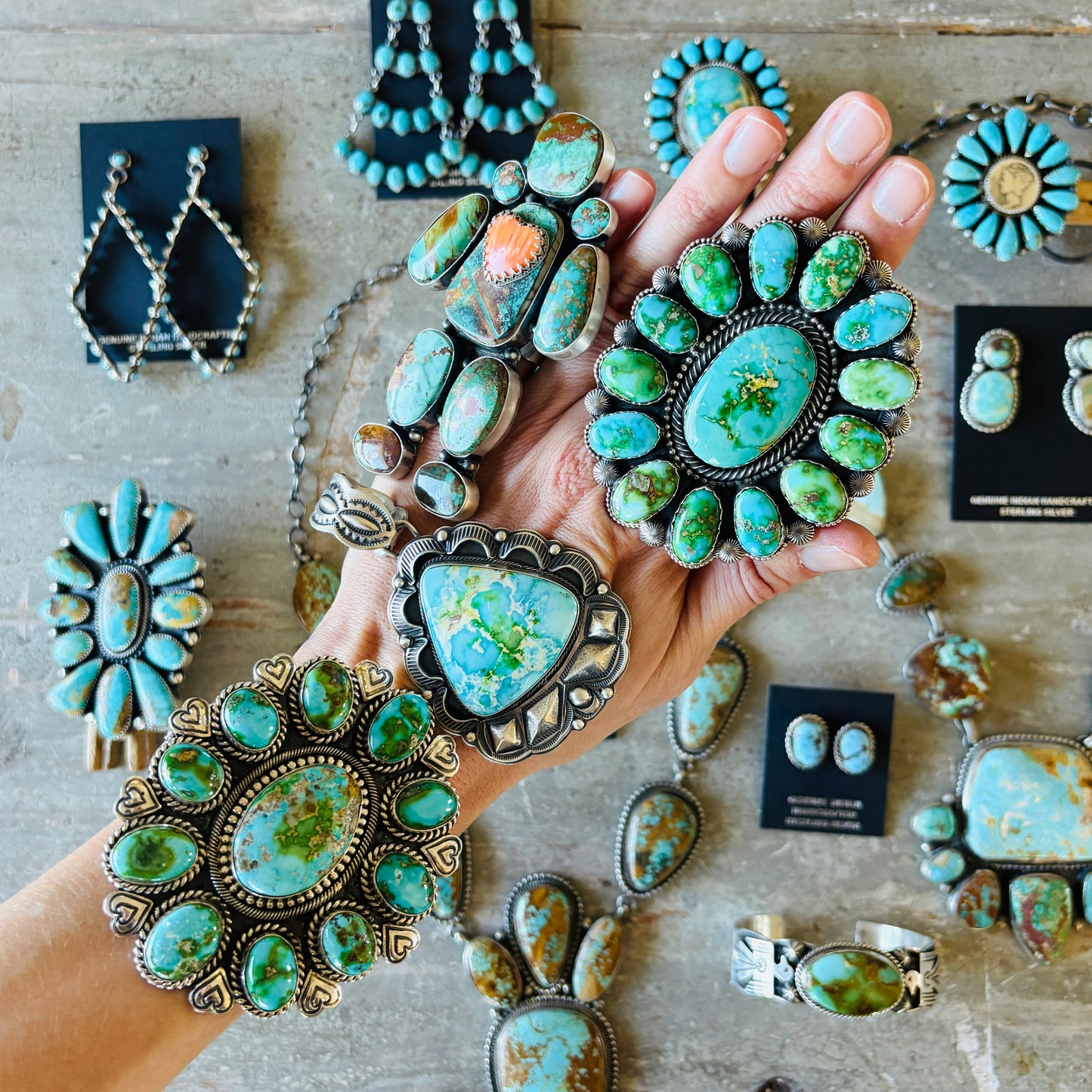 Zuni Iva Booqua Sterling Silver & Turquoise Petit Point Diamond Earrings