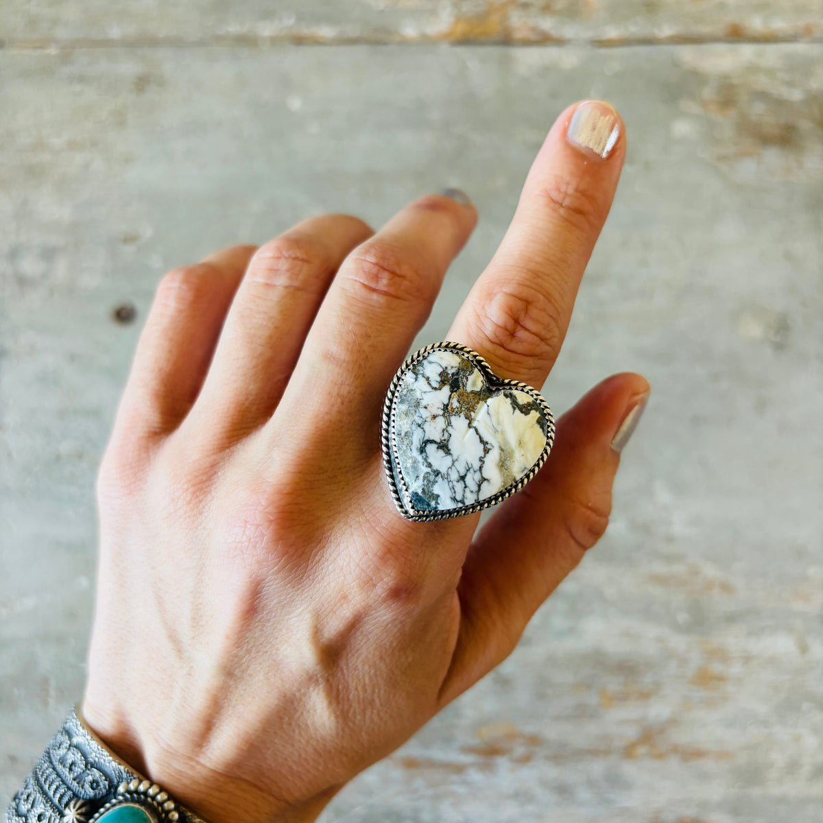 Navajo Lawrence Archuleta Sterling Silver & Wild Horse Jasper Heart Ring