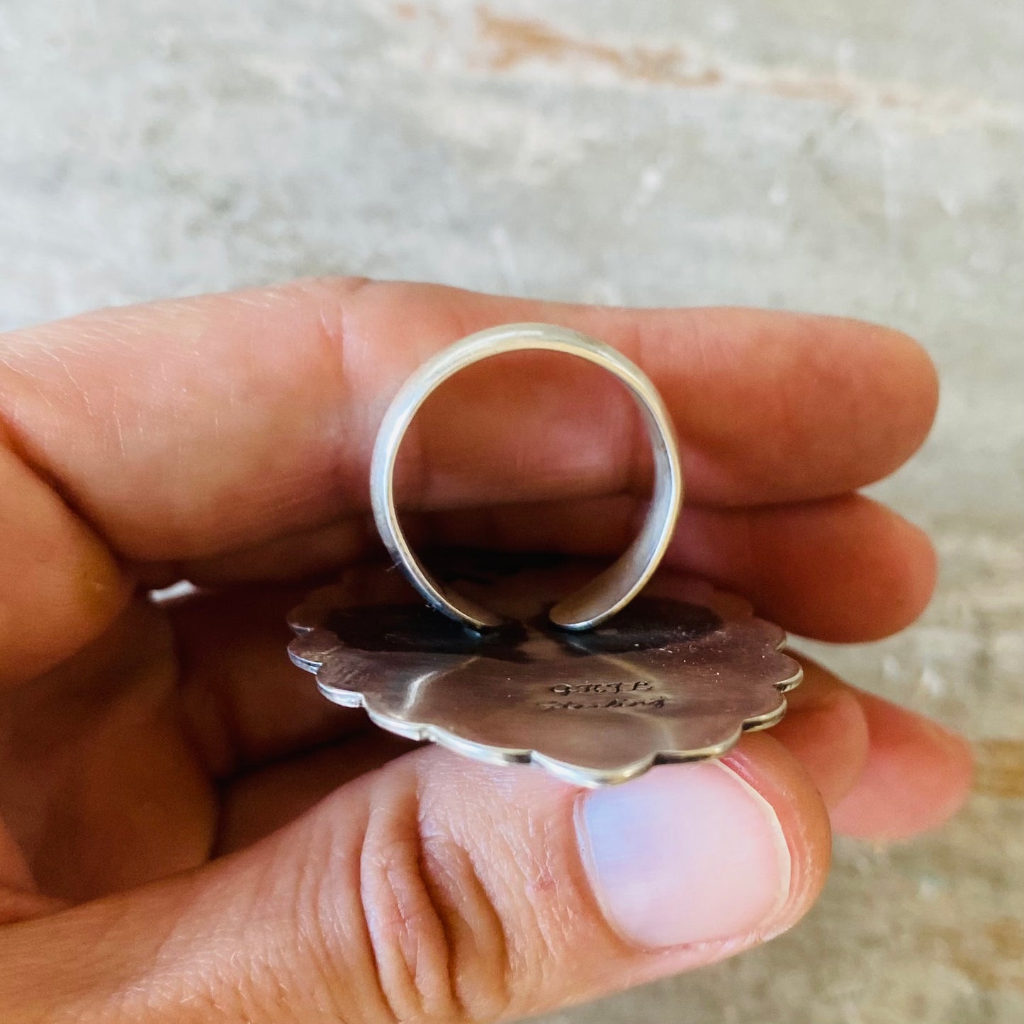 Navajo Glenn Livingston Sterling Silver & Turquoise Shadowbox Ring