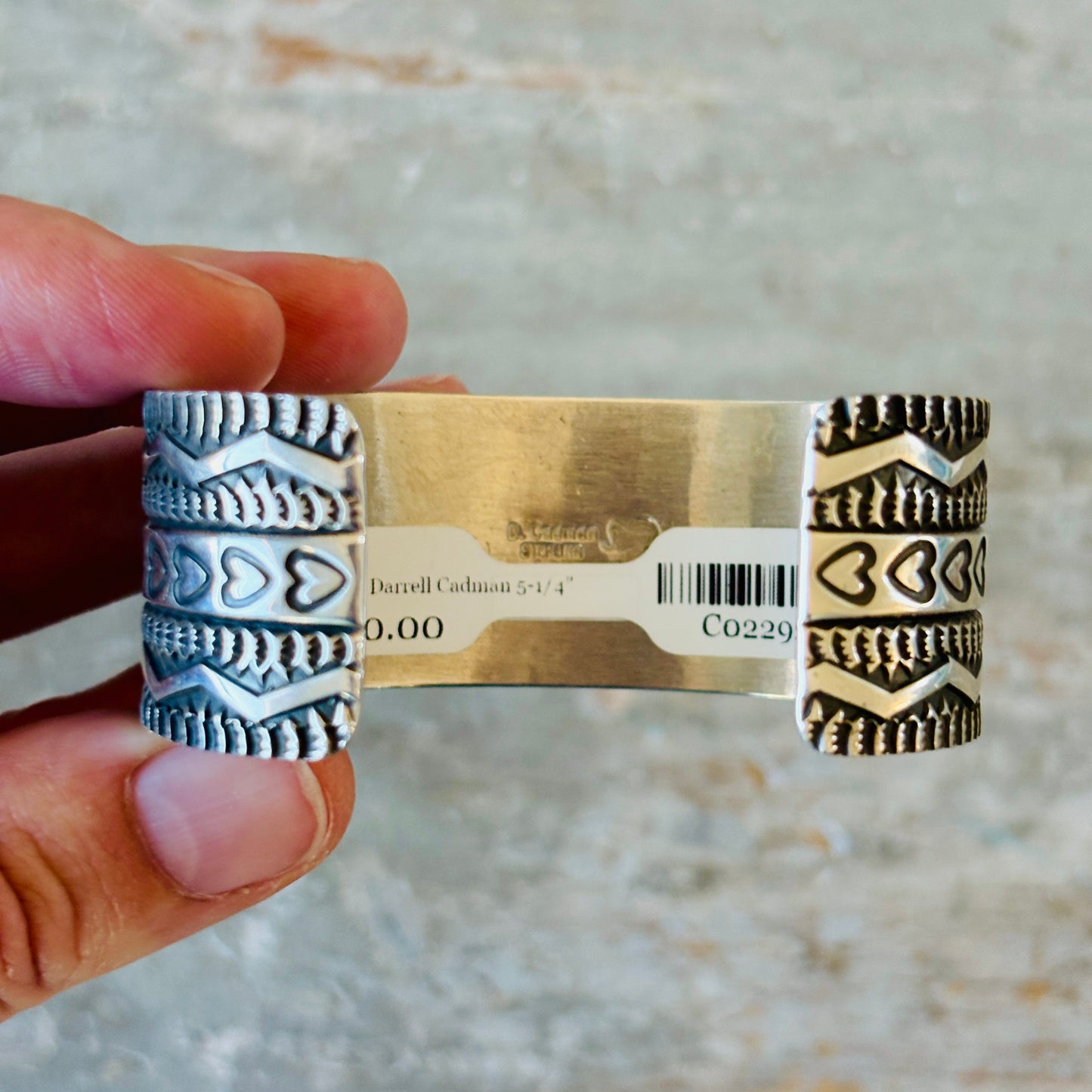 Navajo Darrell Cadman Sterling Silver & White Buffalo Hearts Stacker Cuff