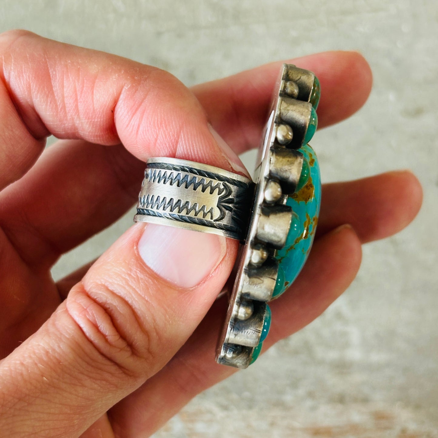 Navajo Kathleen Chavez Sterling Silver - Sonoran & Kingman Cluster Ring